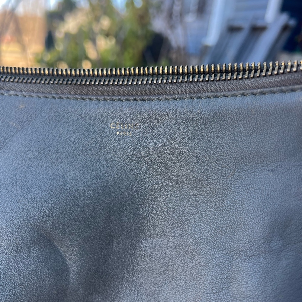 Celine Trio Gray Lambskin Leather Crossbody Bag - Picture 11 of 12